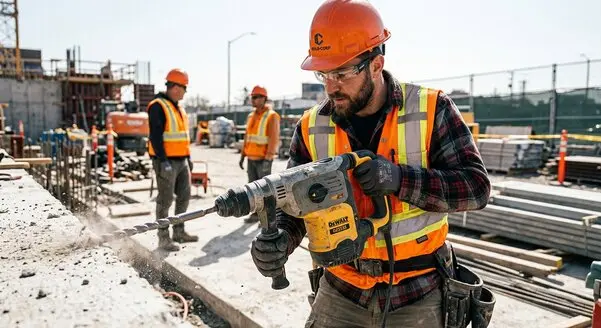 Extension lead and power tools on a construction site